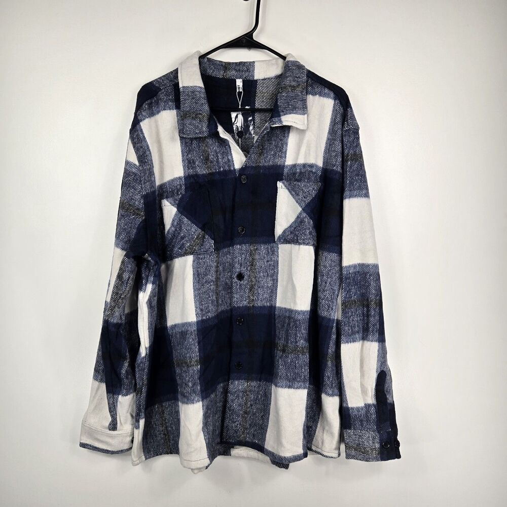 Coofandy Men's Size XXL Blue White Button Up Flannel Shirt NWT